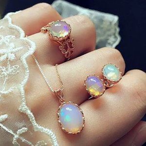 Vintage rose gold iridescent fashion jewelry set